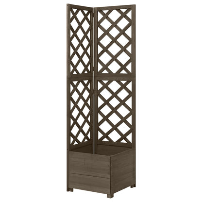 Jardinera De Enrejado De Esquina Madera Abeto Gris 40x40x150 Cm_1