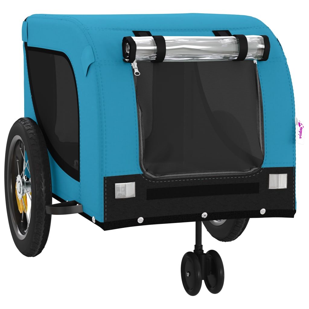 Vidaxl Remolque De Bicicleta Mascotas Hierro Tela Oxford Azul Negro_3