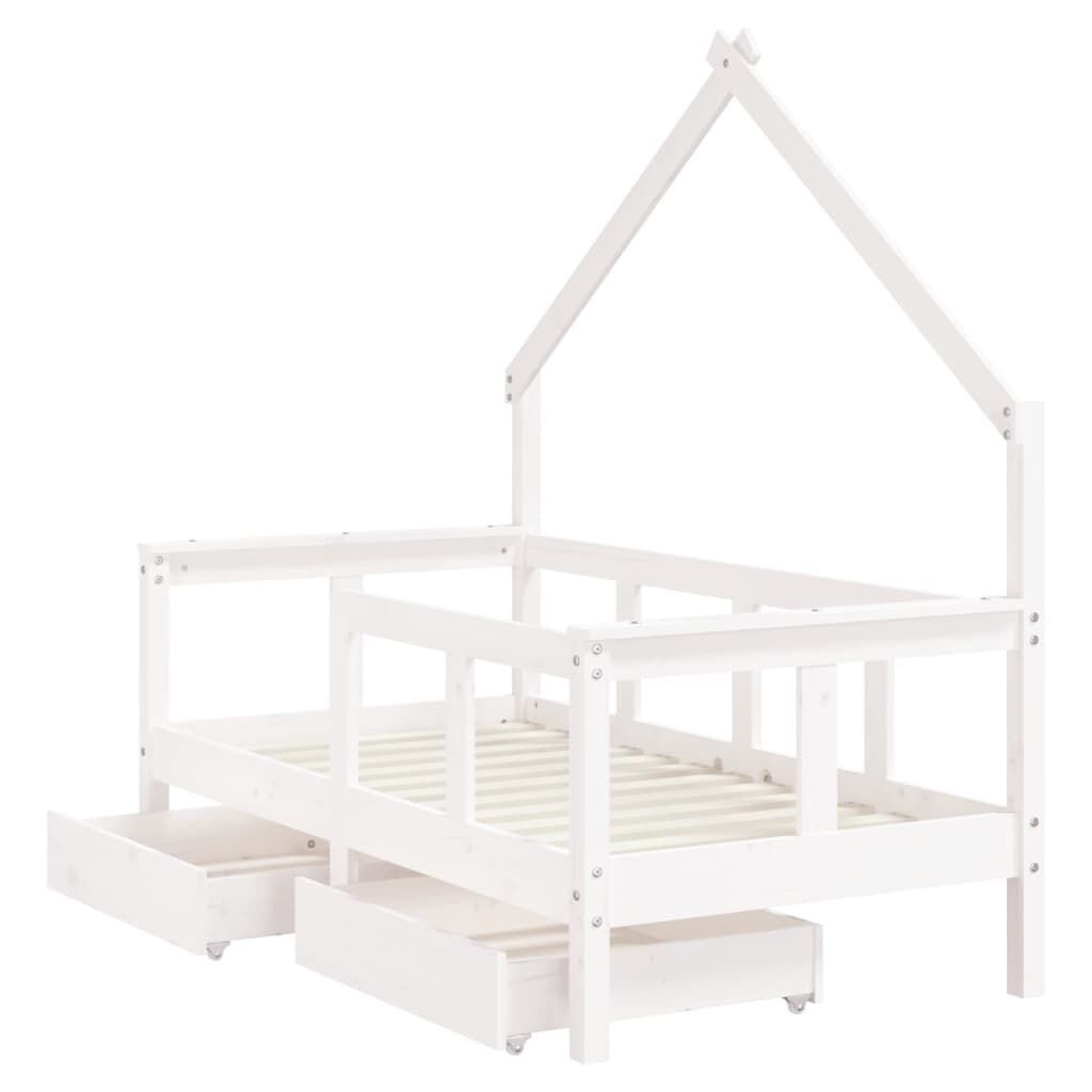 Vidaxl Estructura Cama Niños Con Cajones Madera Pino Blanco 70x140 Cm_3