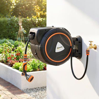 Outsunny Enrollador De Manguera Para Jardín 23+2 Cm M Bloqueo Retorno Automático_1