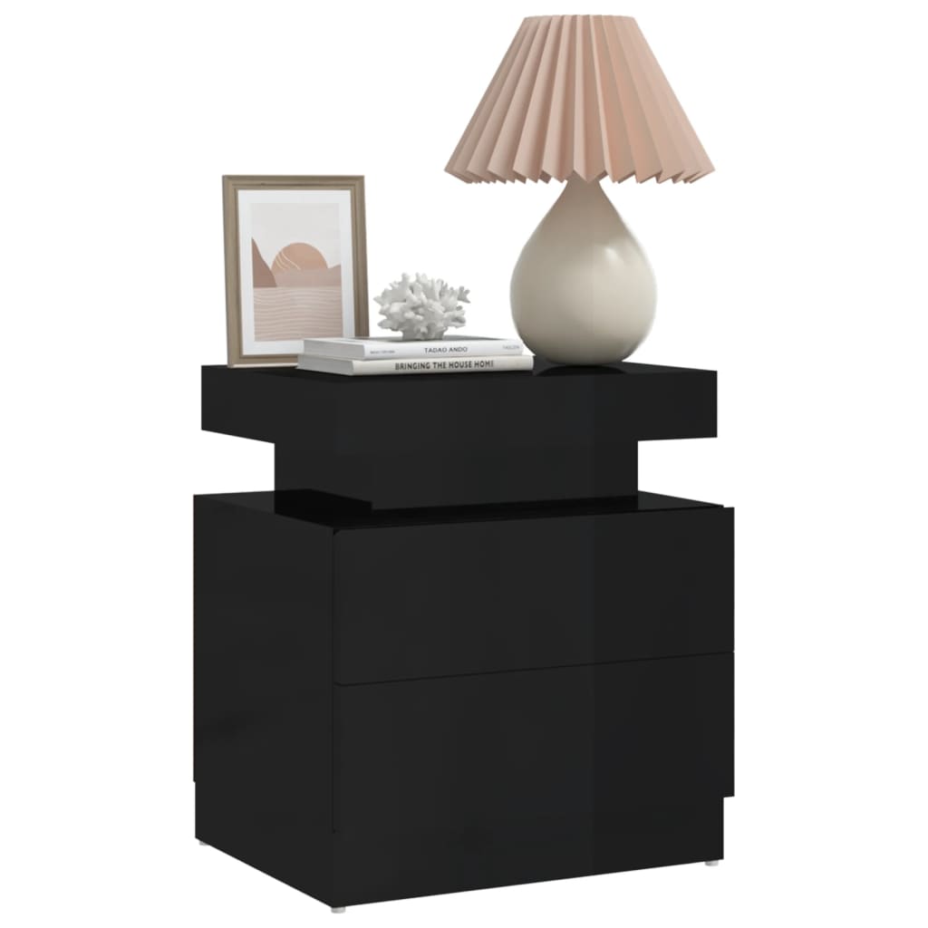 Mesita De Noche Madera De Ingeniería Negro Brillo 45x35x52 Cm_1