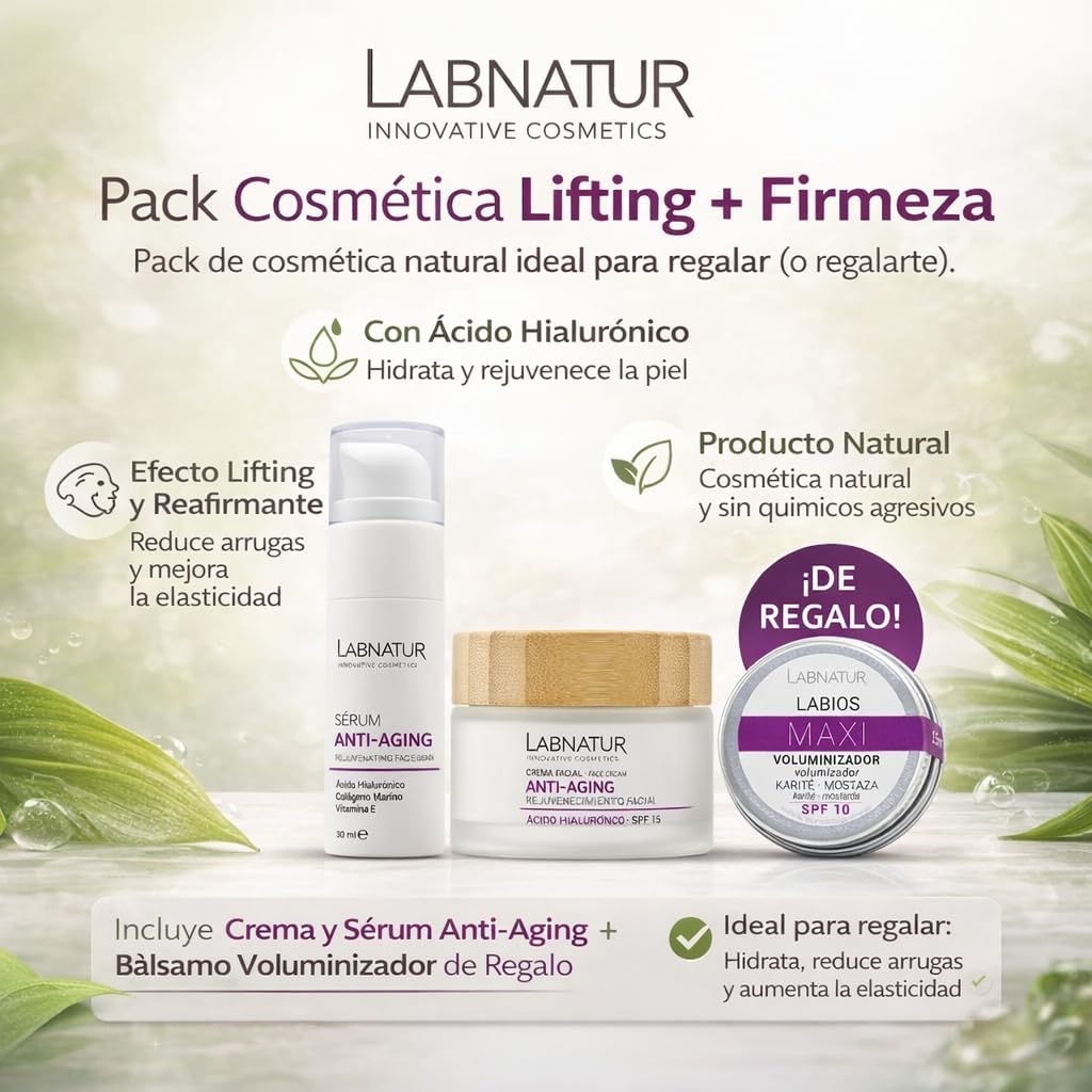 Pack Lifting + Firmeza Labnatur | Sérum y Crema Facial Anti-Aging + Bálsamo Voluminizador de Regalo | Ácido Hialurónico_1