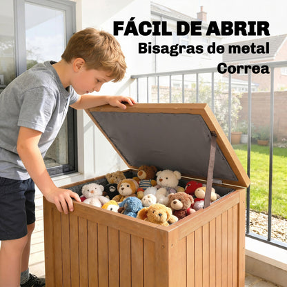 Outsunny Arcón Exterior De Madera 130l Con Forro Y Tapa Con Bisagras Marrón_5