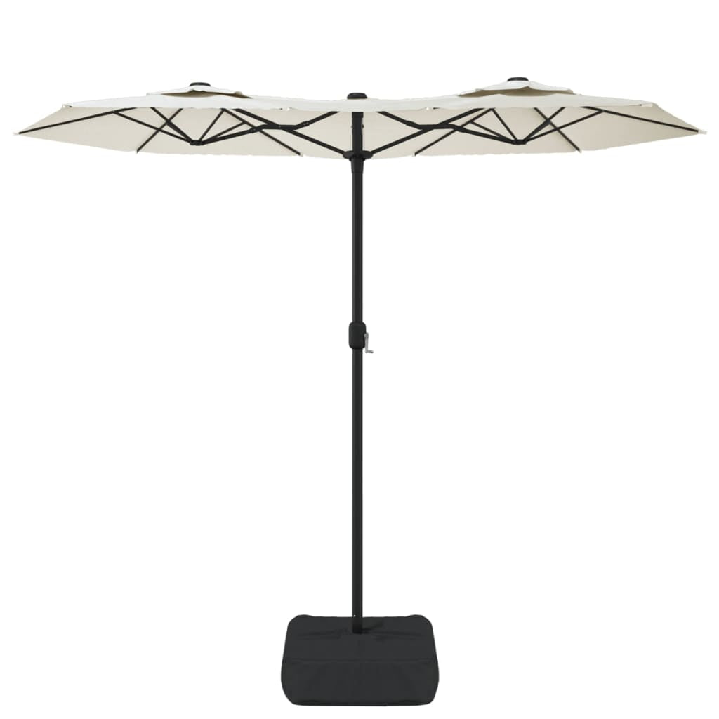 Vidaxl Sombrilla Doble De Jardín Con Luces Led Blanco Arena 316x145 Cm_3