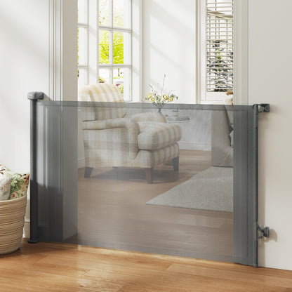 Pawhut Barrera De Seguridad Para Perros Retráctil Extensible Hasta 140 Cm Gris_1