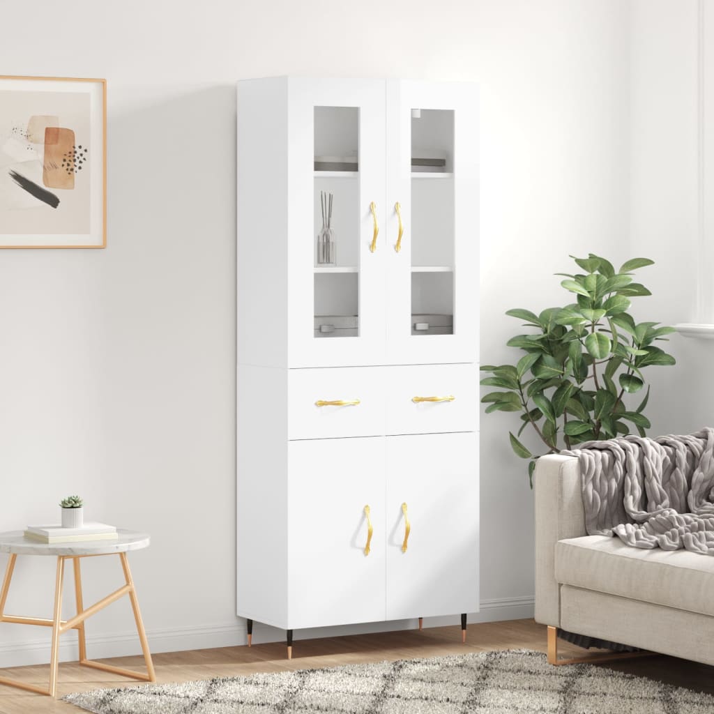 Aparador Alto Madera Contrachapada Blanco Brillo 69,5x34x180 Cm_0
