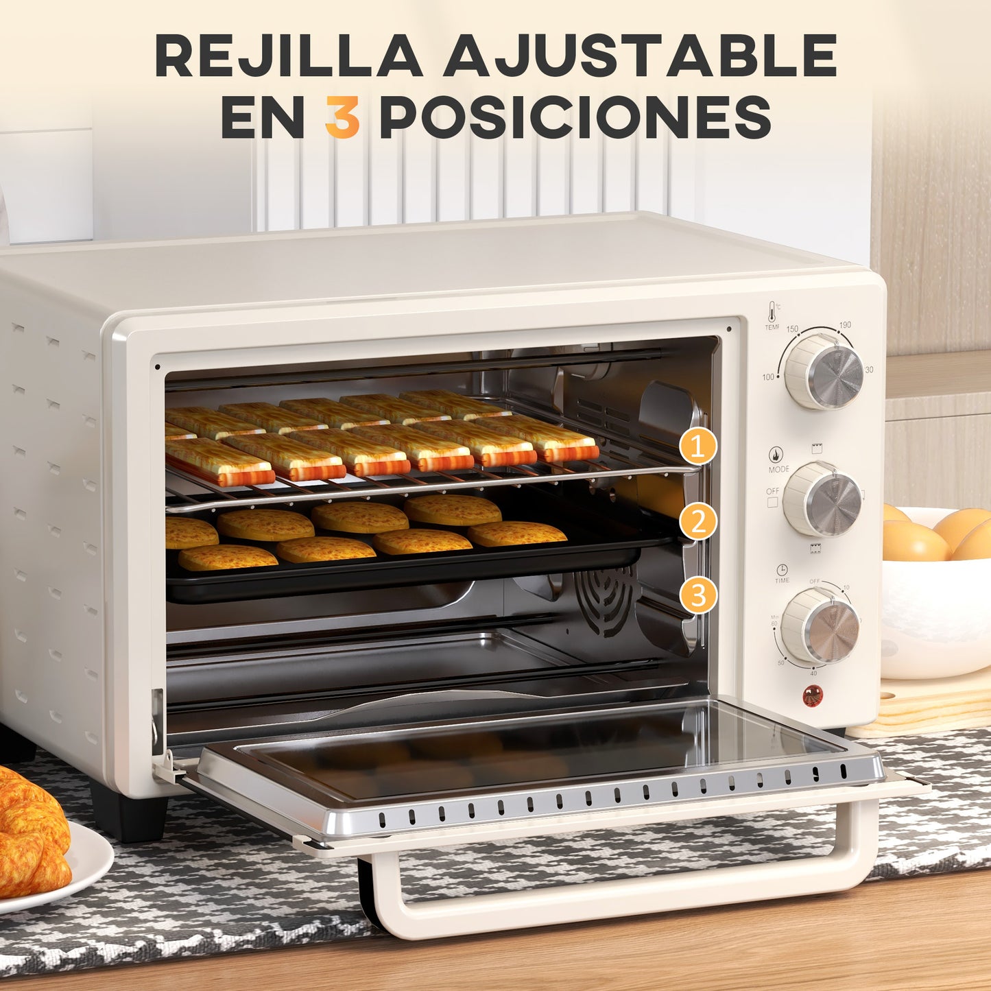 Homcom Horno Eléctrico De Sobremesa De 21l 1400w Con Temporizador Crema_4