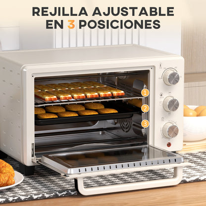Homcom Horno Eléctrico De Sobremesa De 21l 1400w Con Temporizador Crema_4