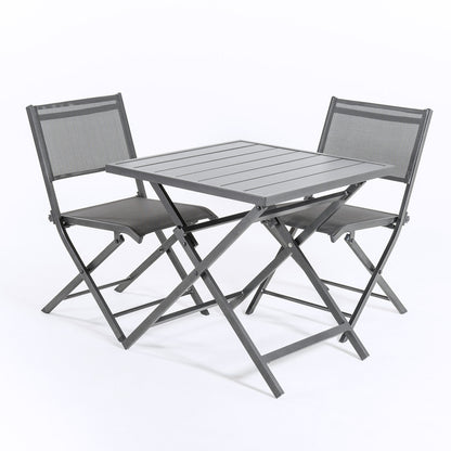 Conjunto Para Exterior, Mesa Plegable 70 Cm Y 2 Sillas Plegables, Aluminio Antracita, Textilene Color Plata Y Negro, 2 Plazas_2