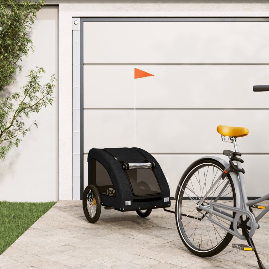 Vidaxl Remolque De Bicicleta Mascotas Hierro Tela Oxford Negro_1