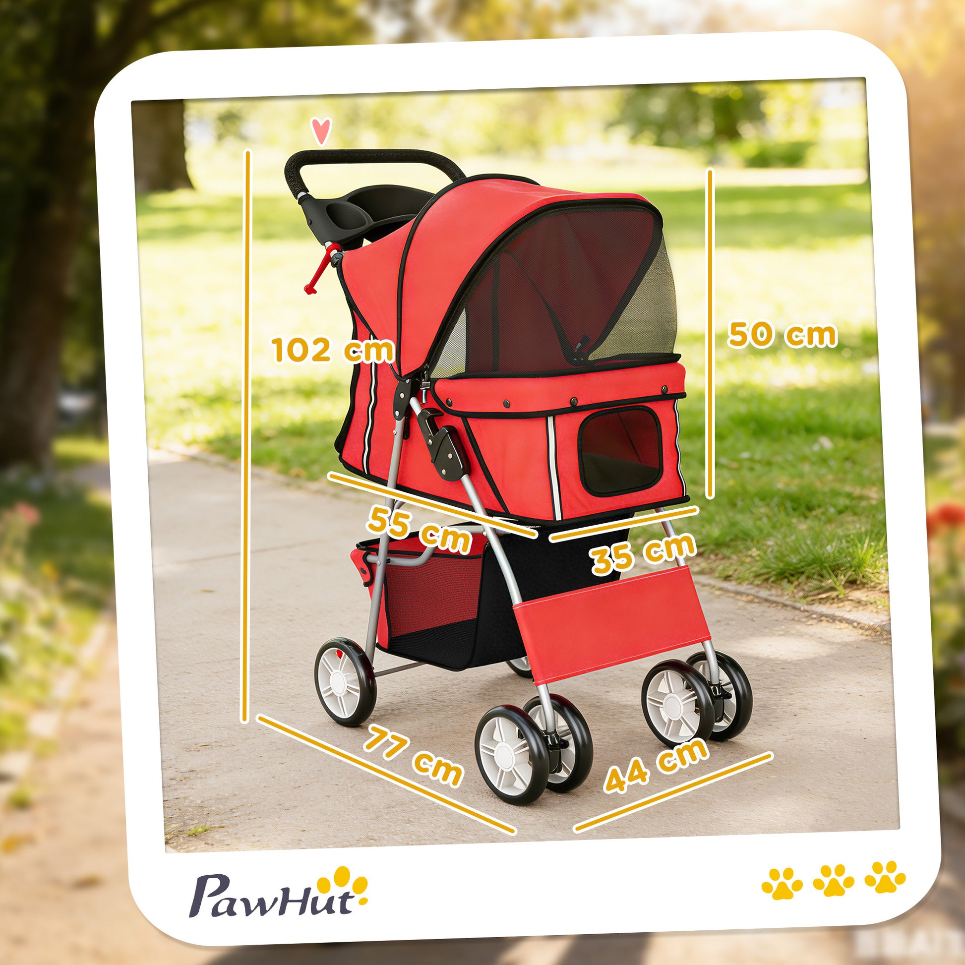 Pawhut Carrito Para Perros Plegable Con Cesta De Almacenaje 77x44x102 Cm Rojo_2