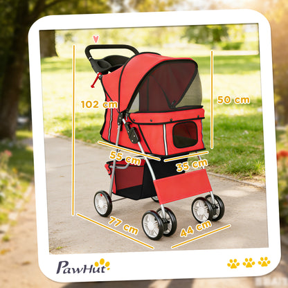 Pawhut Carrito Para Perros Plegable Con Cesta De Almacenaje 77x44x102 Cm Rojo_2
