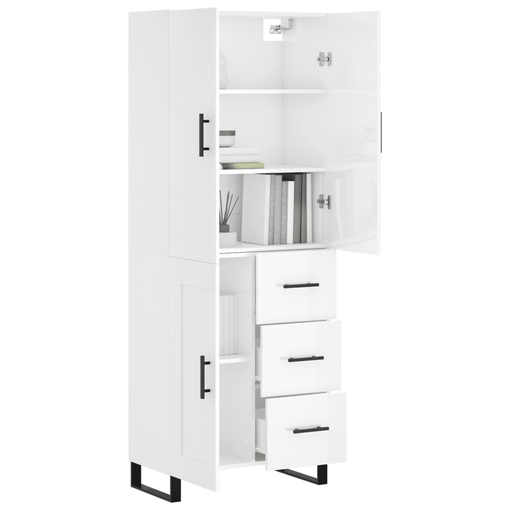 Aparador Alto Madera Contrachapada Blanco Brillo 69,5x34x180 Cm_2