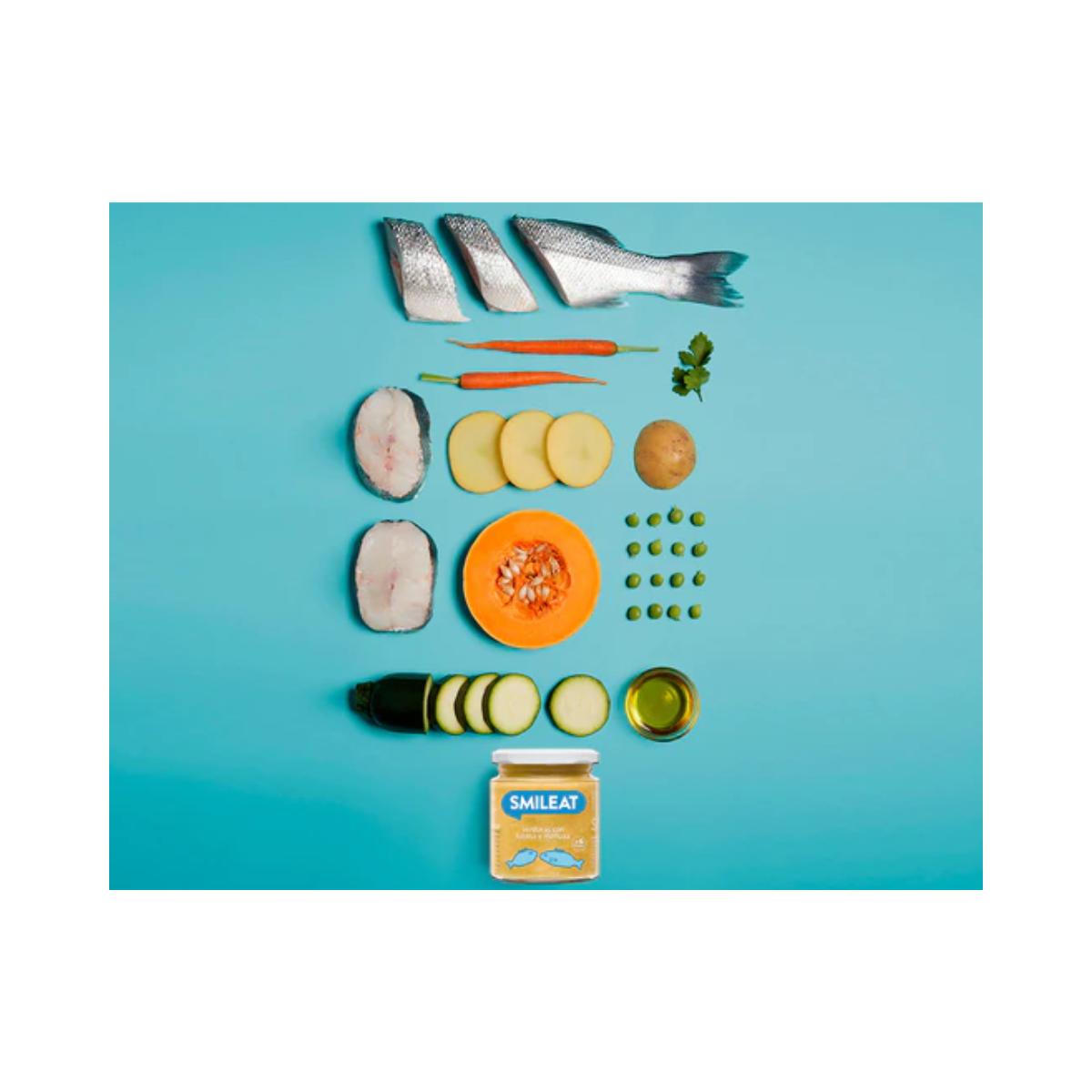 Tarrito BIO Verduras con lubina y merluza Smileat, 230g