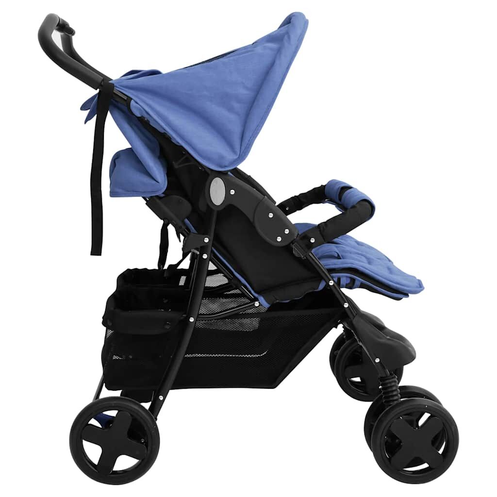 Vidaxl Carrito Para Gemelos De Acero Azul Marino_3