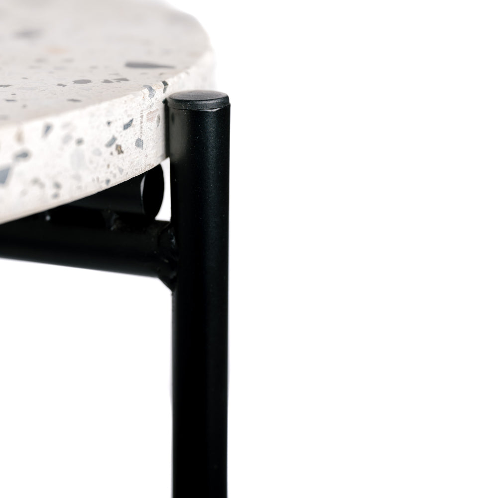 Mesa Auxiliar Redonda Terrazzo Top Metal Leg Black Industrial 43.5x43.5x50cm- Muebles De Salón- Mesa Auxiliar_2