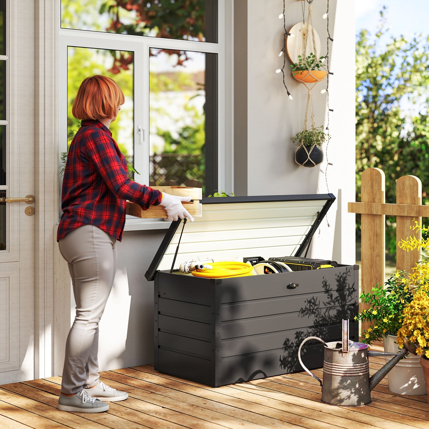 Outsunny Arcón Exterior 311l De Acero Con Cerradura Pistones Neumáticos Gris_1