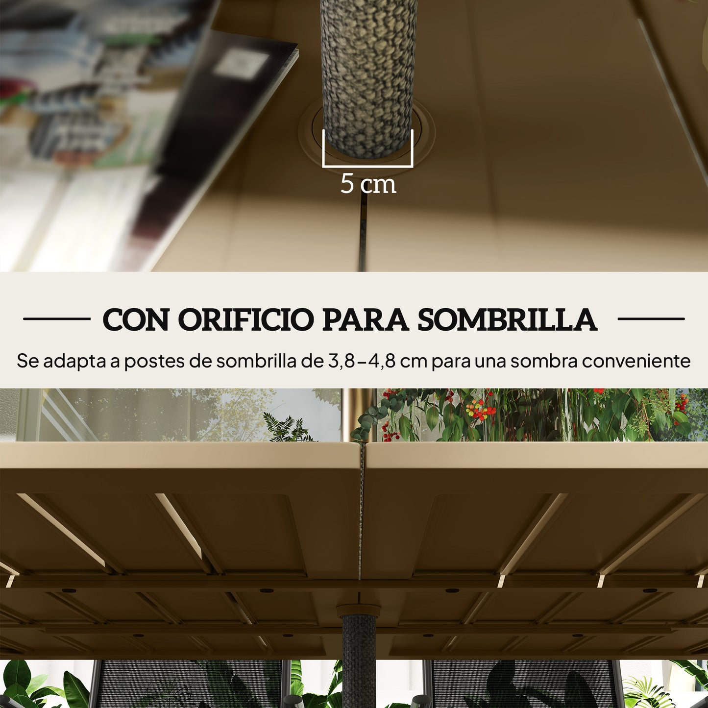 Outsunny Mesa De Jardín Rectangular 150x90x73 Cm Con Orificio Para Sombrilla_4