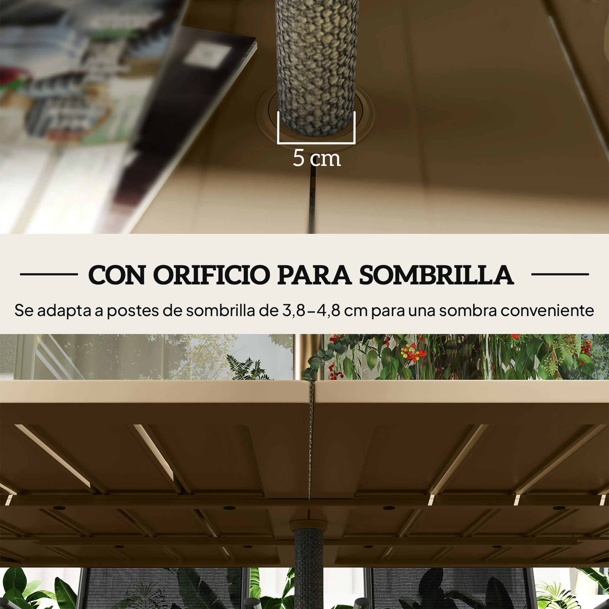 Outsunny Mesa De Jardín Rectangular 150x90x73 Cm Con Orificio Para Sombrilla_4