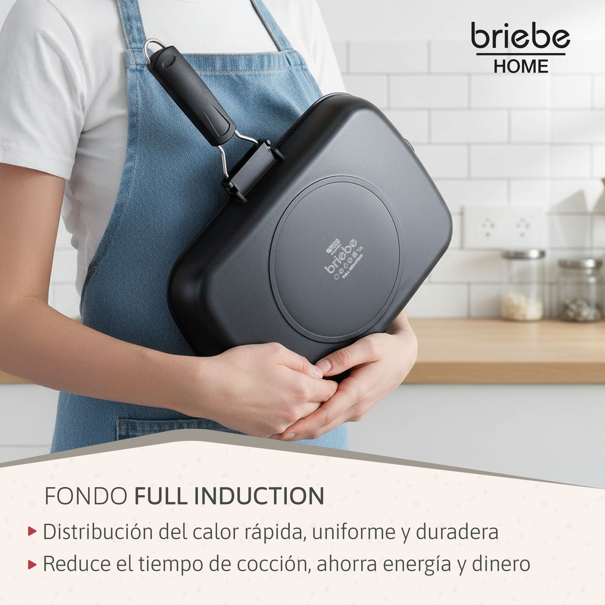 Briebe Grill Asador, Inducción, Antiadherente Titanio 34x24cm Aluminio Fundido Sin Pfoa Mango Plegable, Gp1160, Negro_5