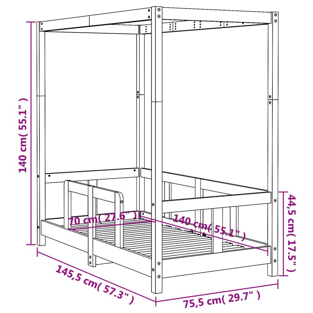 Vidaxl Estructura De Cama Para Niños Madera De Pino Negro 70x140 Cm_2
