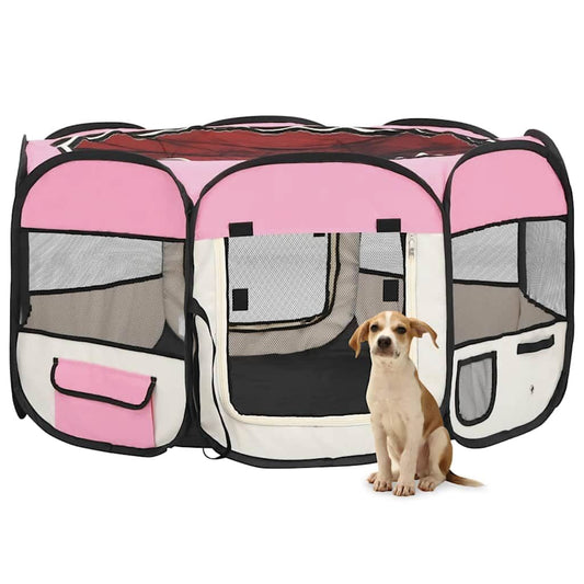 Vidaxl Parque De Perros Plegable Y Bolsa Transporte Rosa 125x125x61cm_0