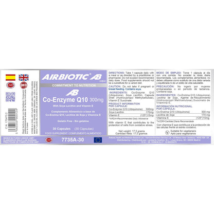 Coenzima Q10 300 mg Airbiotic, 30 cápsulas