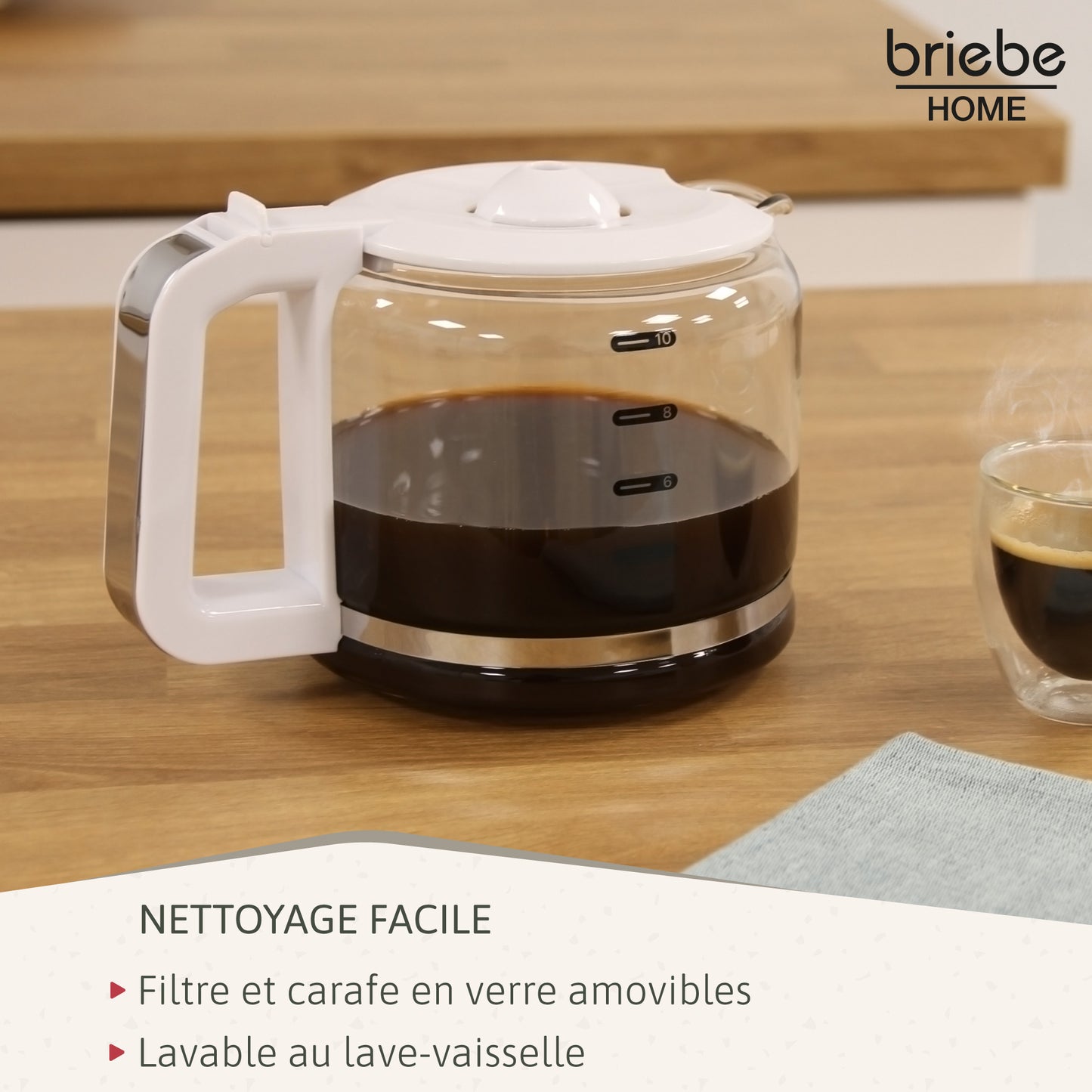 Briebe Cafetera Goteo 10 Tazas Máquina De Café Filtro Reutilizable, Función Mantener Caliente, 1,25 L, Cm1171wht,blanco_4