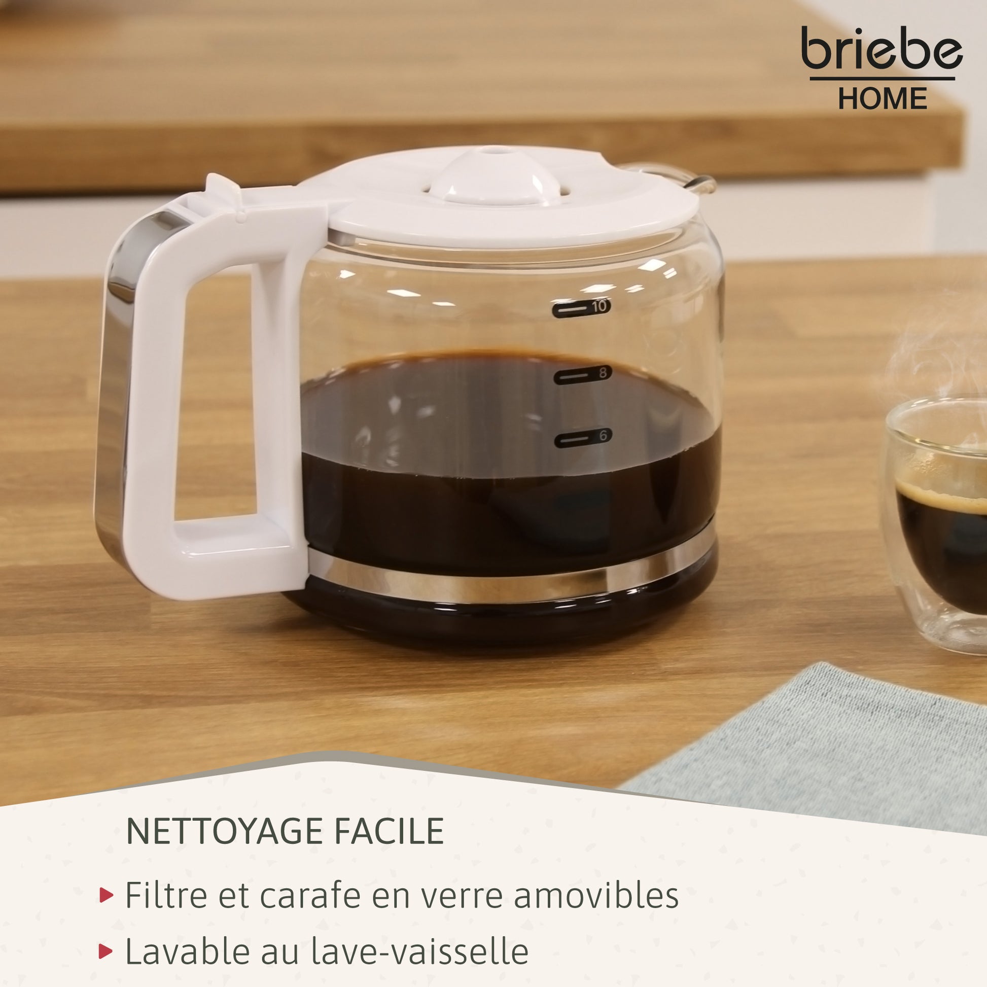Briebe Cafetera Goteo 10 Tazas Máquina De Café Filtro Reutilizable, Función Mantener Caliente, 1,25 L, Cm1171wht,blanco_4