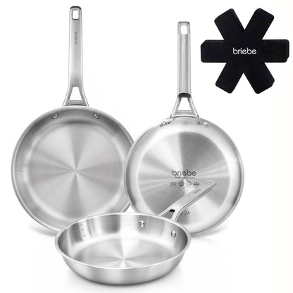 Briebe Pure Inox Juego De 3 Sartenes Acero Inoxidable Inducción 20-24-28 Cm, 3 Capas Tri-ply, Sin Antiadherente_0