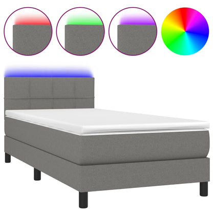 Cama Box Spring Colchón Y Luces Led Tela Gris Oscuro 90x190 Cm / Vetonek_1