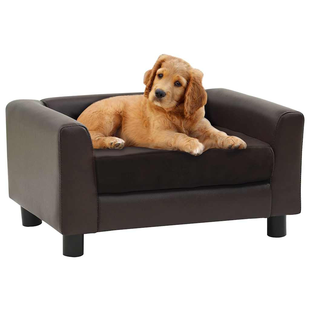 Vidaxl Sofá Para Perros Felpa Y Cuero Sintético Marrón 60x43x30 Cm_1