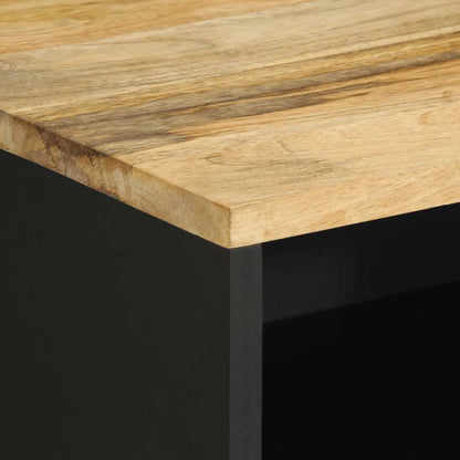 Mesita De Noche Madera Maciza De Mango Rugosa Negro 50x33x62 Cm_4
