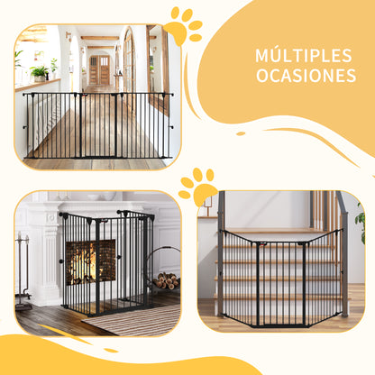 Pawhut Barrera Para Perros Plegable De Acero Con 3 Paneles 206x90cm Negro_3