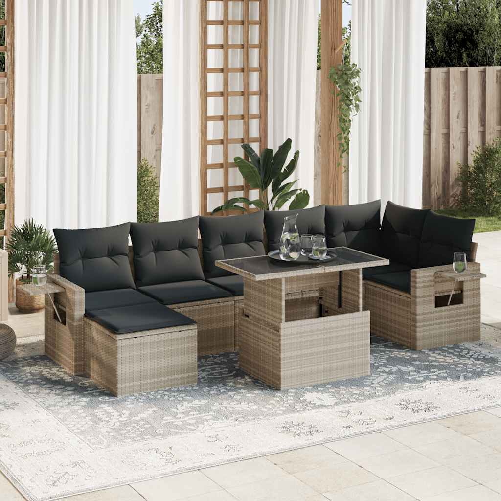 Set De Sofás De Jardín 8 Pzas Y Cojines Ratán Sintético Gris / Vetonek_2