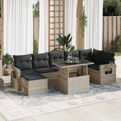 Set De Sofás De Jardín 8 Pzas Y Cojines Ratán Sintético Gris / Vetonek_2
