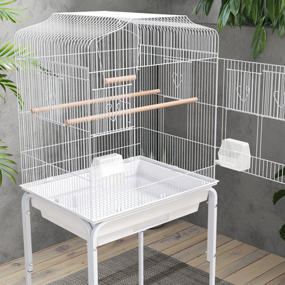 Pawhut Jaula Para Pájaros Con Ruedas Estante Comederos 46,5x36x124 Cm Blanco_3