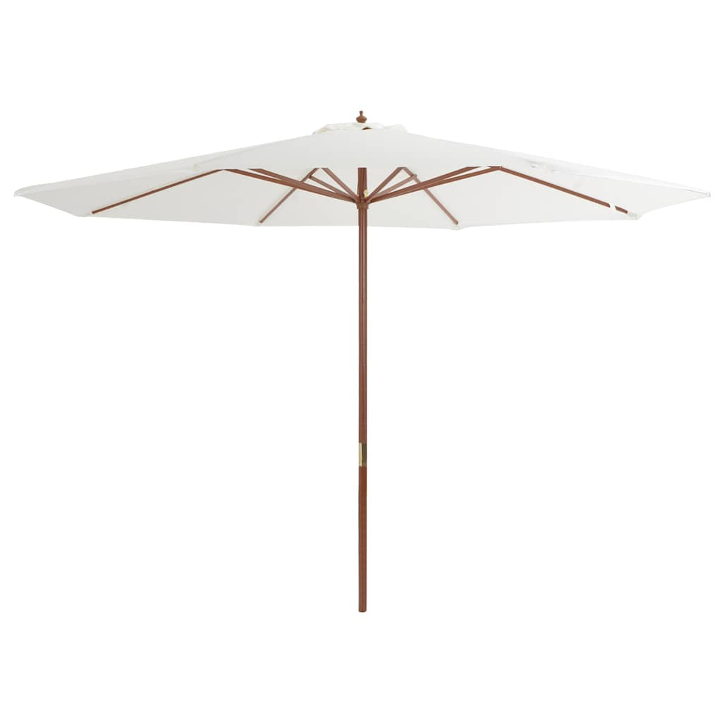 Vidaxl Sombrilla De Exterior Con Palo De Madera Blanco Arena 350 Cm_0