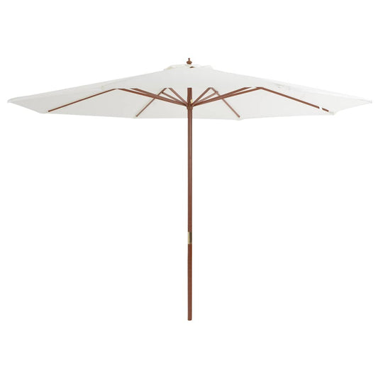 Vidaxl Sombrilla De Exterior Con Palo De Madera Blanco Arena 350 Cm_0