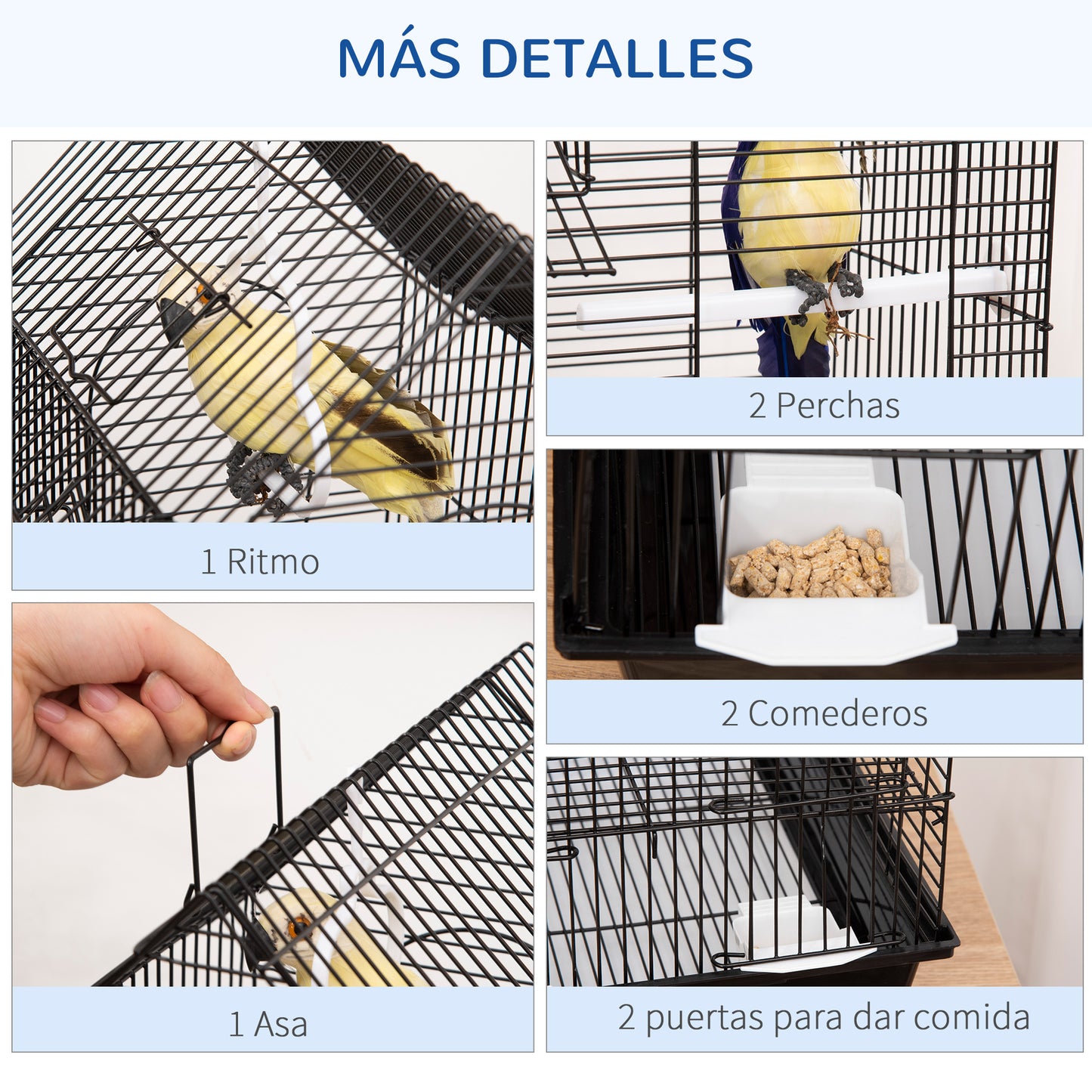 Pawhut Jaula Para Pájaros 39x33x47cm Con 3 Puertas 2 Comederos 2 Perchas Bandeja_3