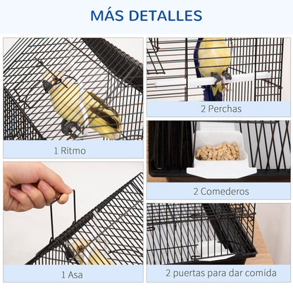 Pawhut Jaula Para Pájaros 39x33x47cm Con 3 Puertas 2 Comederos 2 Perchas Bandeja_3