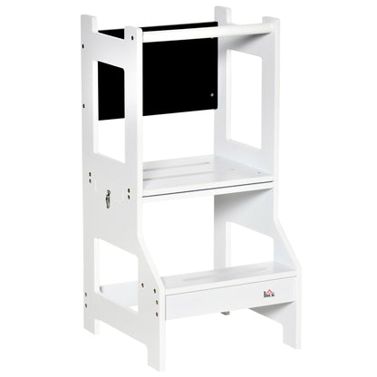 Torre De Aprendizaje Para Niños Con Pizarra Homcom 42x44x86cm Blanco_0