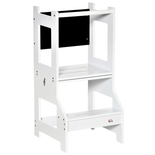 Torre De Aprendizaje Para Niños Con Pizarra Homcom 42x44x86cm Blanco_0
