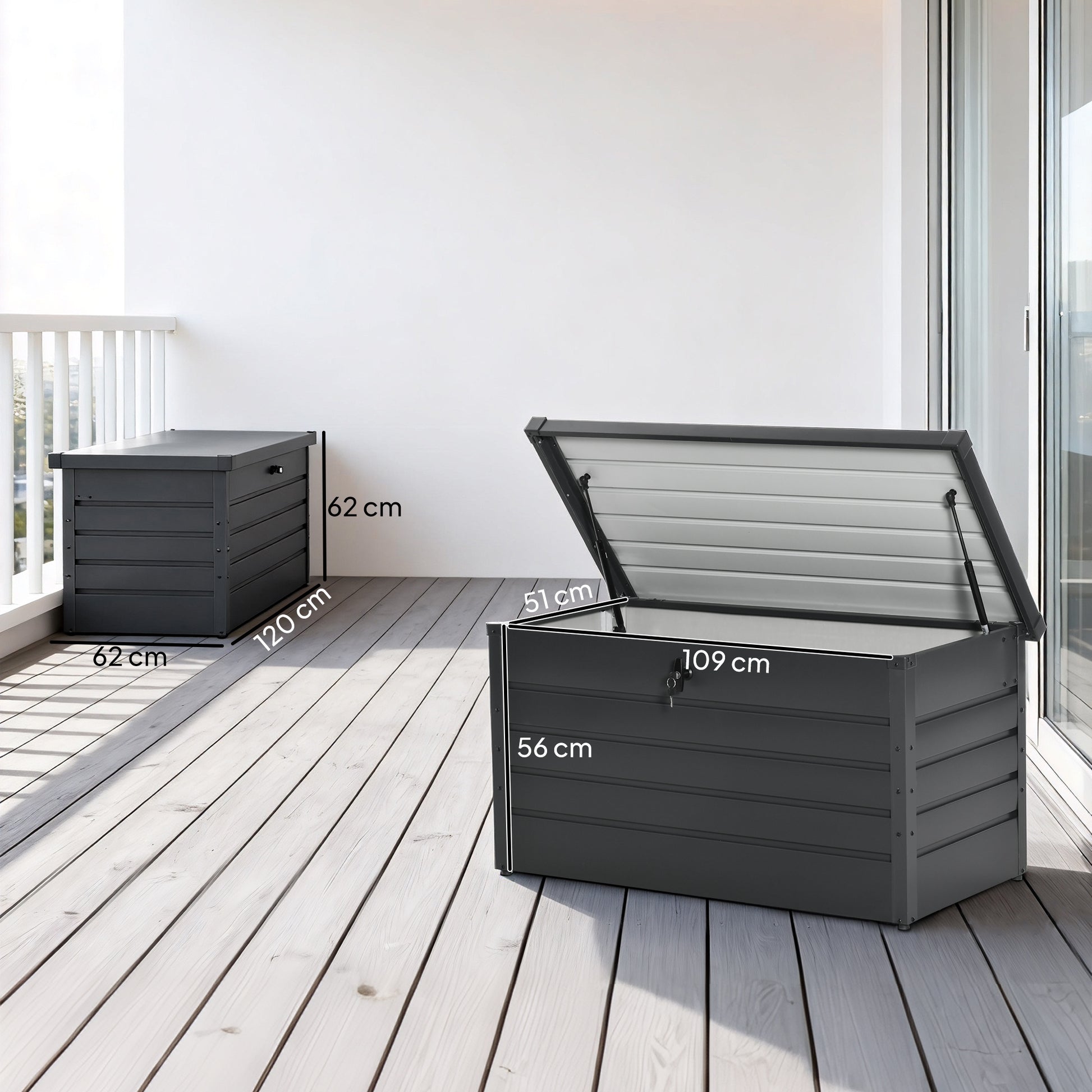 Outsunny Arcón Exterior 311l De Acero Con Cerradura Pistones Neumáticos Gris_2