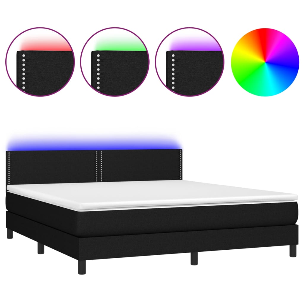 Cama Box Spring Colchón Y Luces Led Tela Negro 180x200 Cm / Vetonek_4