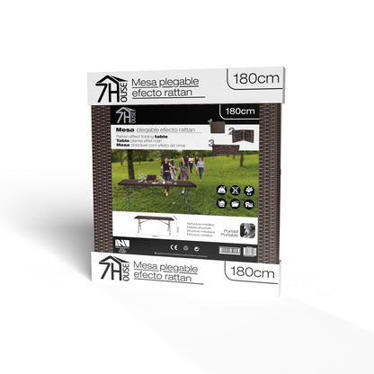 Pack 2 Mesas Plegables Rectangulares Efecto Ratán 180x74x74cm 7house_5