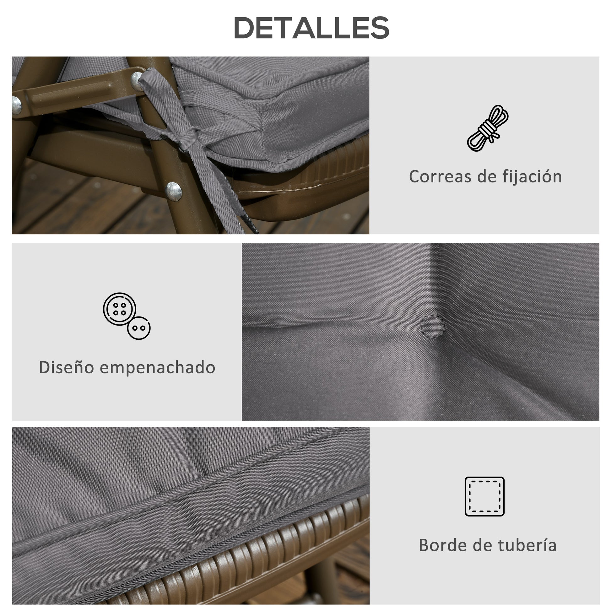 Outsunny Conjunto De Cojines Para Sillas De Comedor 42x42x5 Cm Gris Oscuro_5
