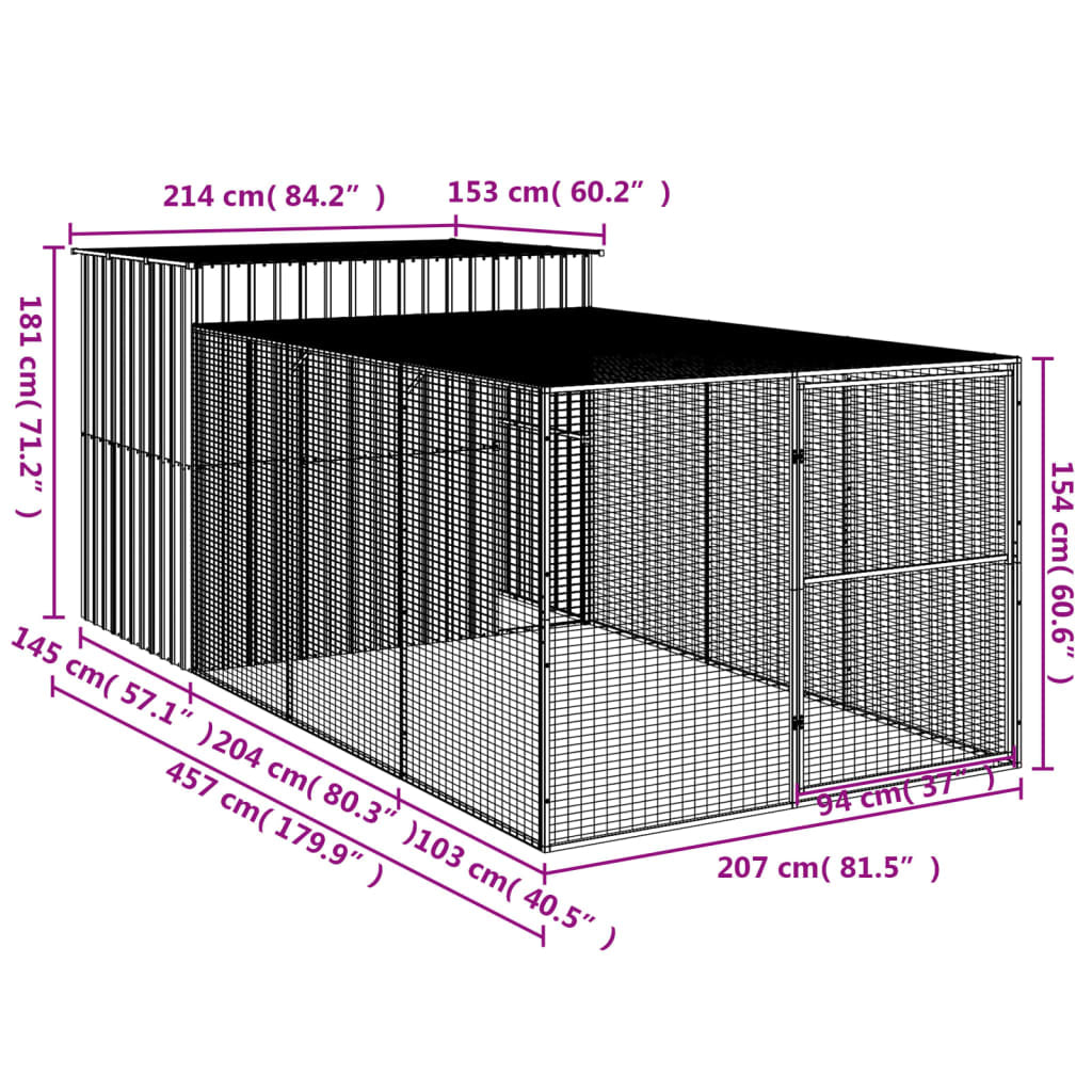 Vidaxl Caseta Perros Corral Acero Galvanizado Gris Claro 214x457x181cm_2