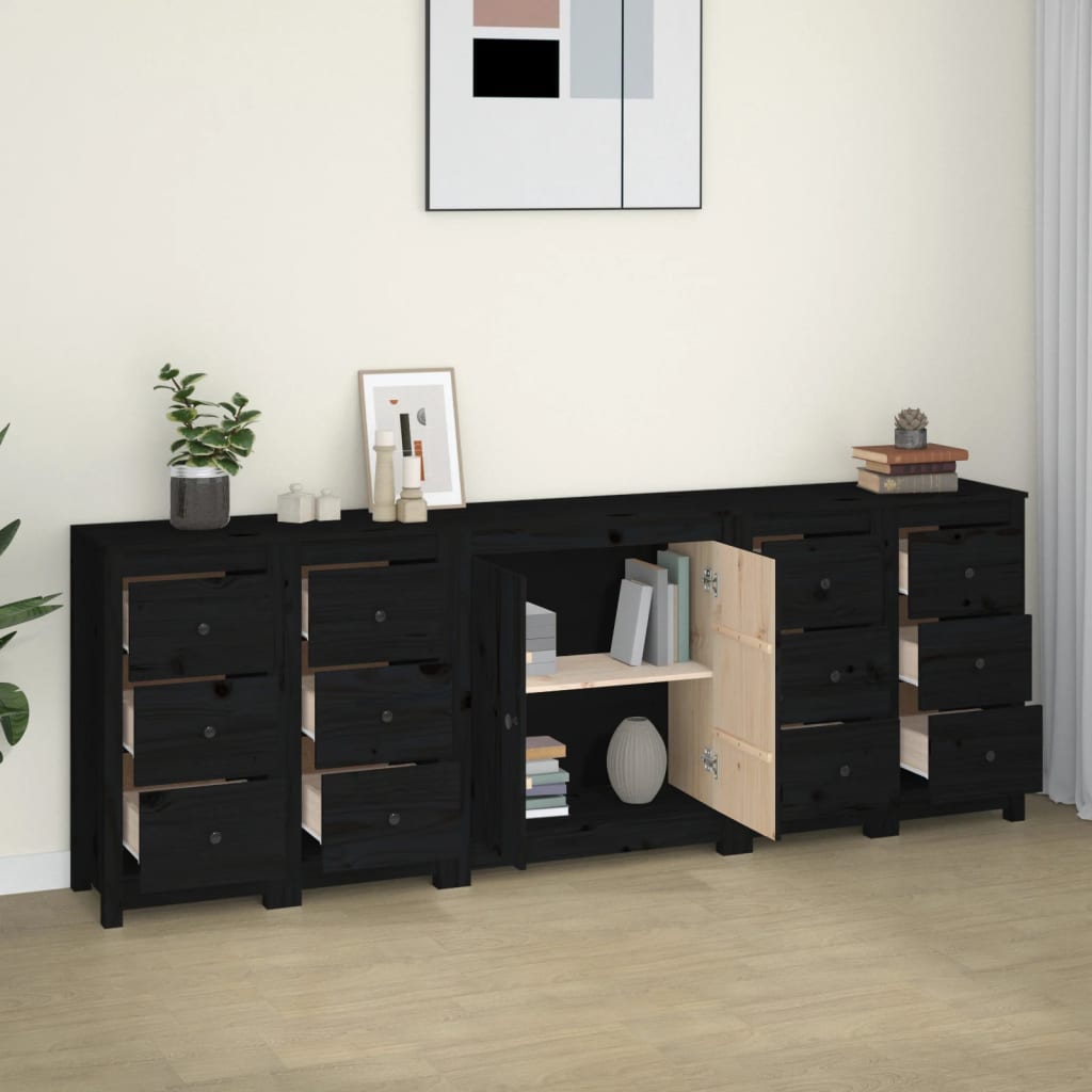 Aparador De Madera Maciza De Pino Negro 230 X 35 X 80 Cm_2