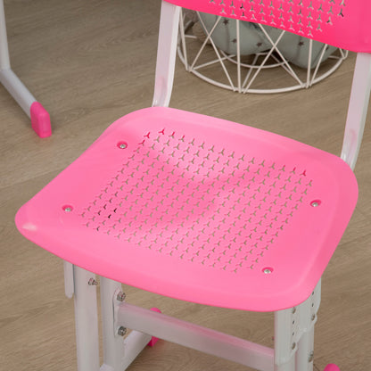 Secretária E Cadeira Para Crianças Homcom Rosa Pp, Mdf E Aço 60x45x90-120cm_3